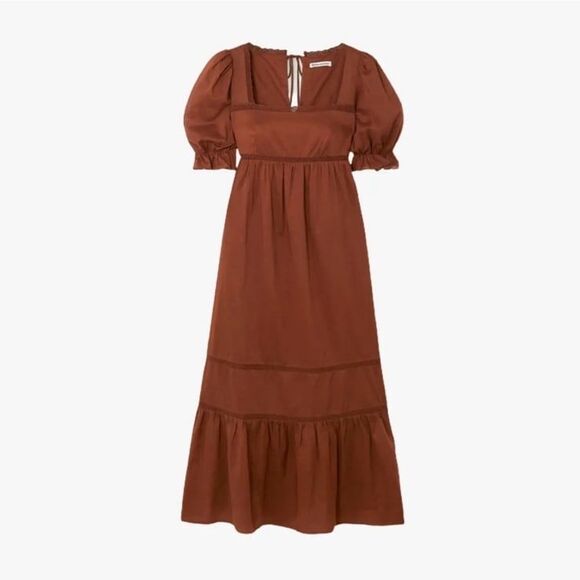 Reformation Bekkah Crocheted Lace-Trimmed Organic Cotton Midi Dress in Cinnamon - Picture 7 of 12